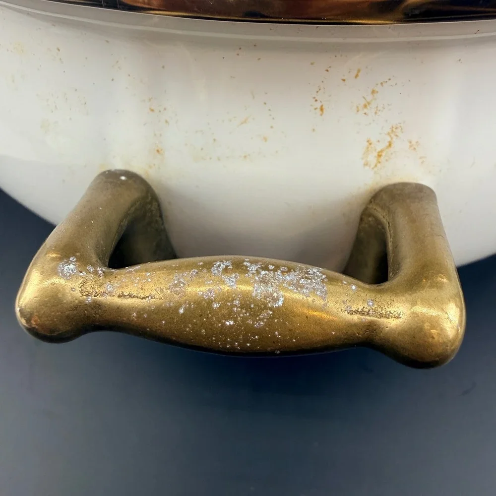 Vintage Regency Club Enamel Dutch Oven Floral Butterfly Brass Handles 10